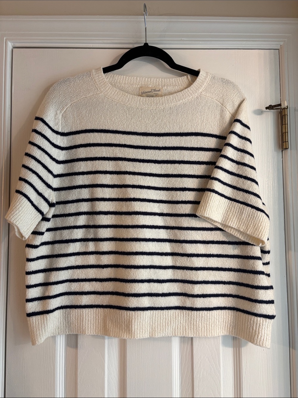 Universal Thread Cream and Navy Striped Short-Sleeve Sweater